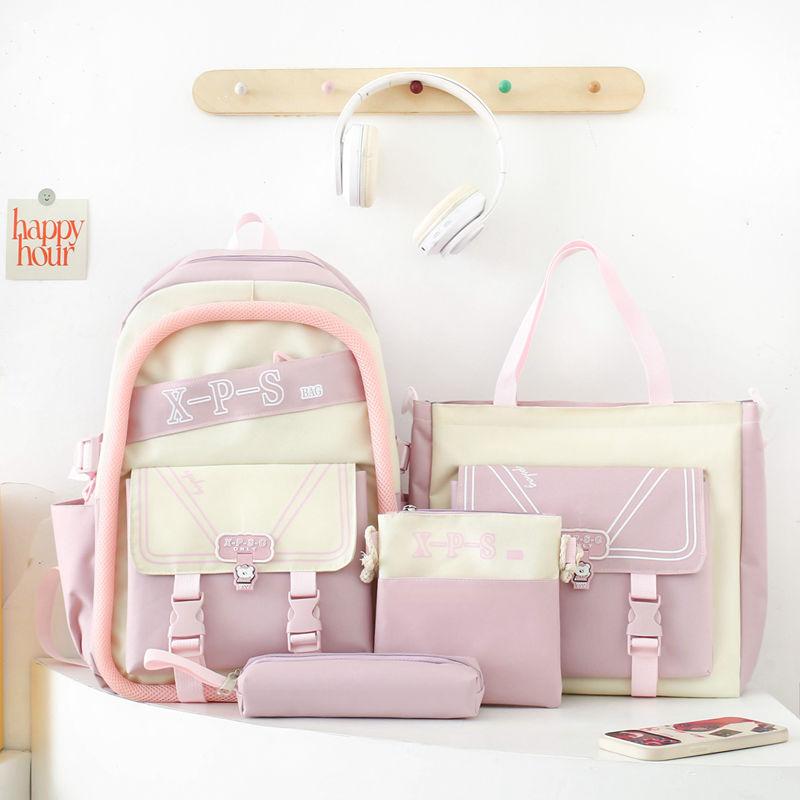 

4Pcs Set Schoolbag Girls Women Backpackd Canvas Student Bags Student Kids Backpack Outdoor Backpack Pencil Case Crossbody Bag Regular version