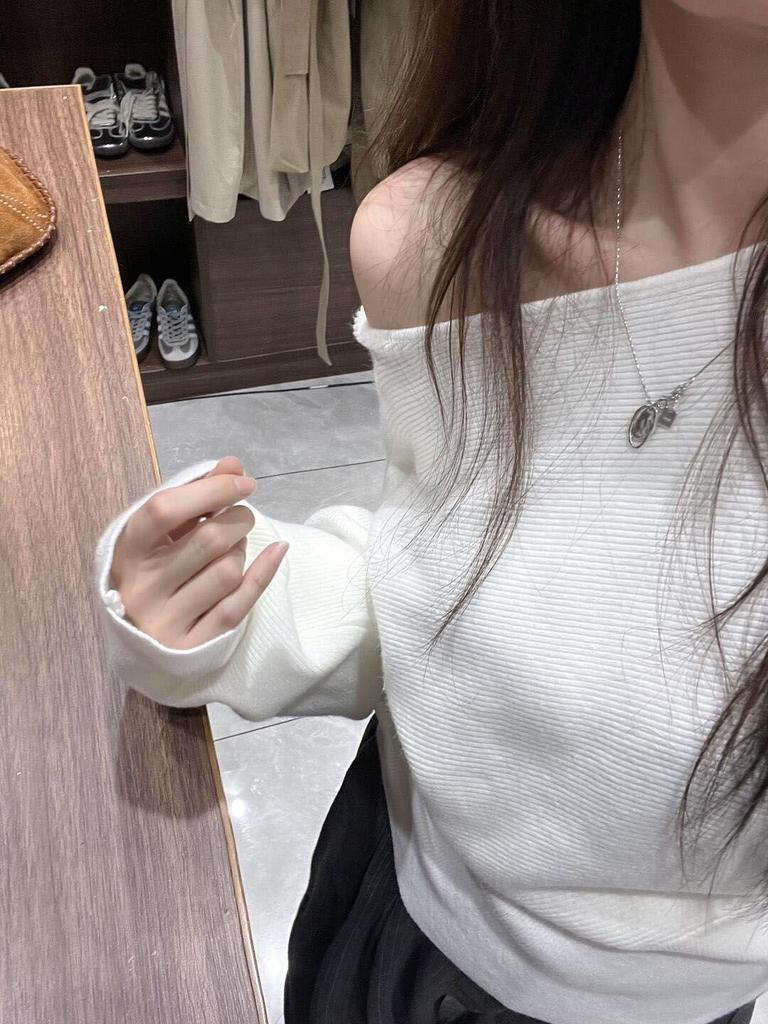 Roter Einärmliger Strickpullover für Damen - Herbst/Winter Slim Fit Basic-Oberteil