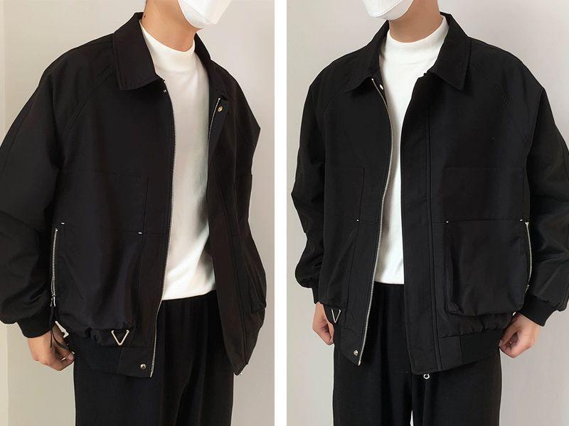 Men's Black Korean Style Loose Lapel Jacket for Spring and Autumn