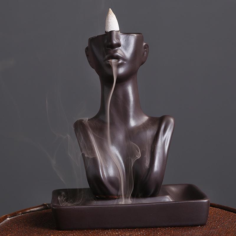 European & American Beauty Ceramic Backflow Incense Burner - Creative Sandalwood Smoke Home Decor