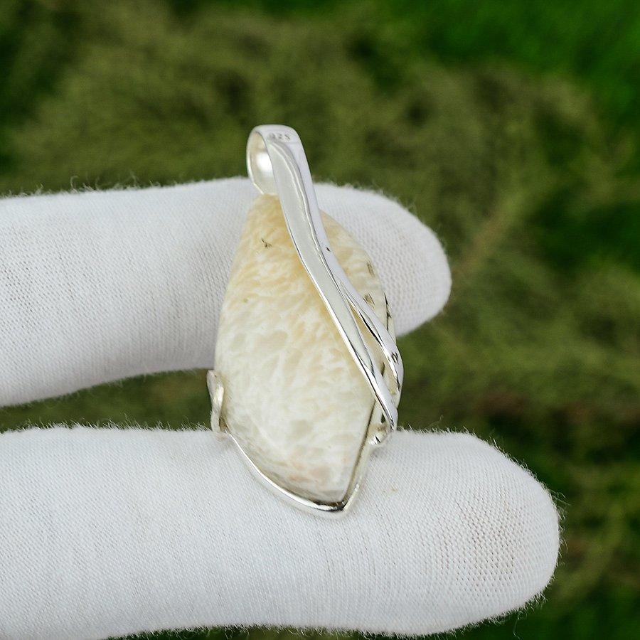 

Crown Chakra Natural Scolecite Sterling Silver Wedding Engagement Bezel Pendant