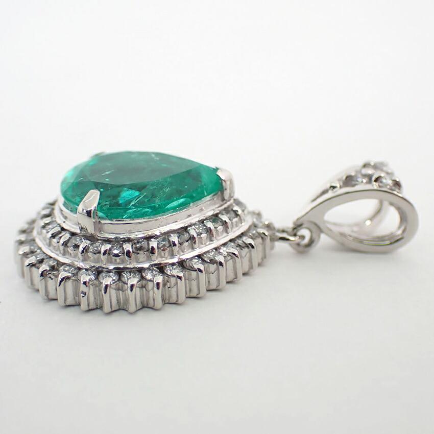 [Used] Pt900 Emerald/Diamond Pendant Top/j53-10