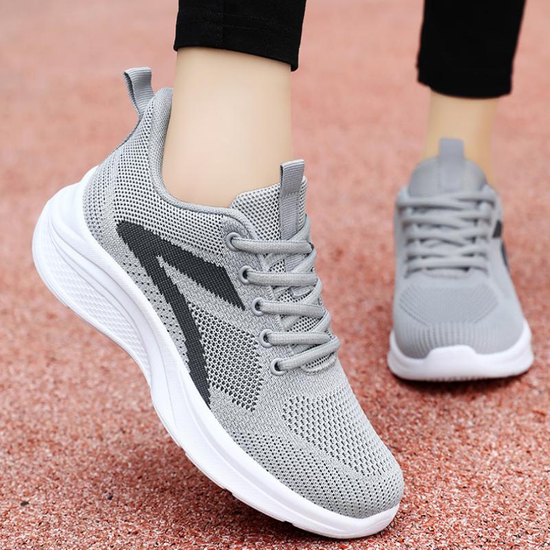 Spring Autumn Round Toe Soft Sole Comfortable Lace New Sports Shoes Mesh Breathable Fashion Lightweight Flat Women's Shoes
