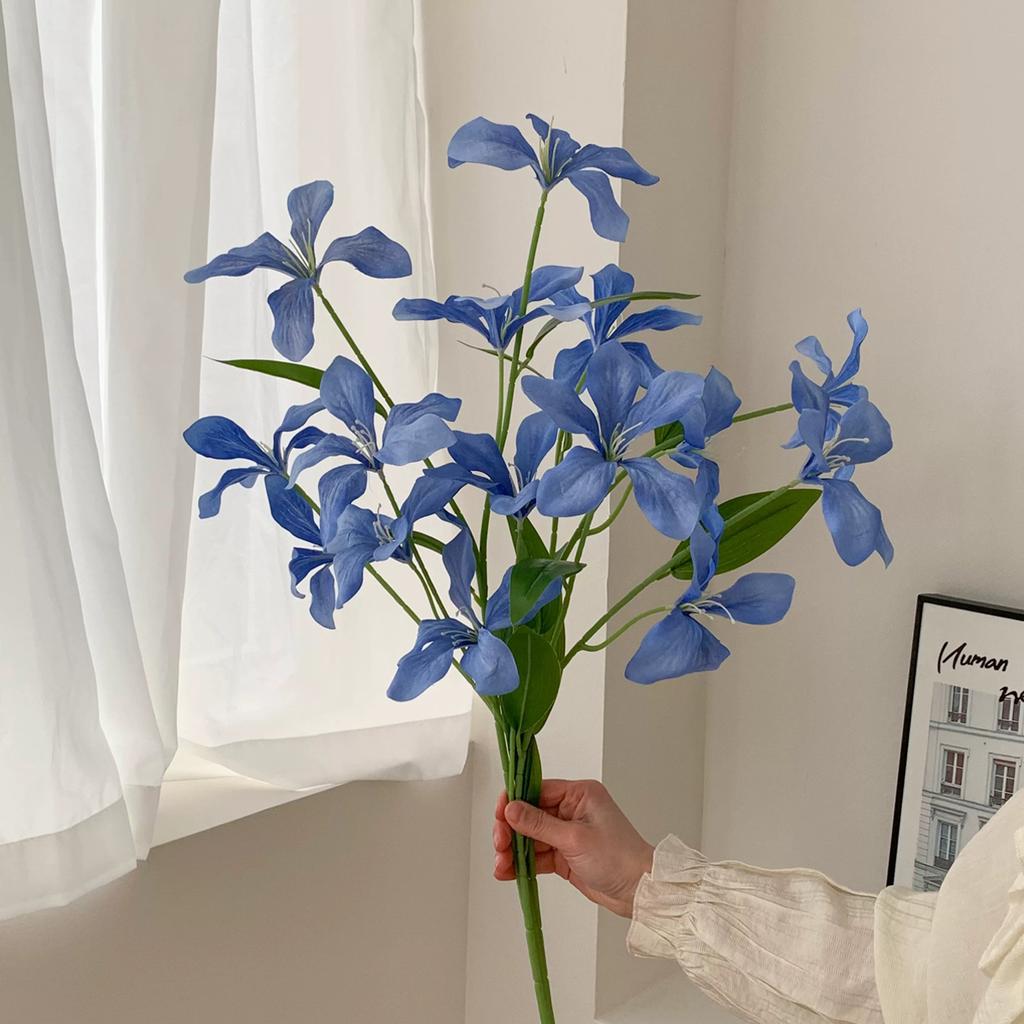 3PCS Blue Fowers Artificial Bauhinia Light Blue Large Artificial Flowers Arrangement for Decoration Wedding Home