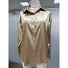 Spring Summer Satin Comfortable Casual Loose Long Sleeved Solid Color Lapel Shirt for Women Blouses & Shirts