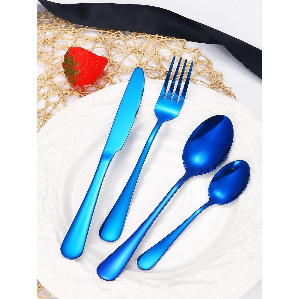4/6/16/24 szt. Zestaw sztućców ze stali nierdzewnej nóż do steków widelec łyżka niebieskie okrągłe uchwyty sztućce odpowiednie dla rodziny restauracji hotelu