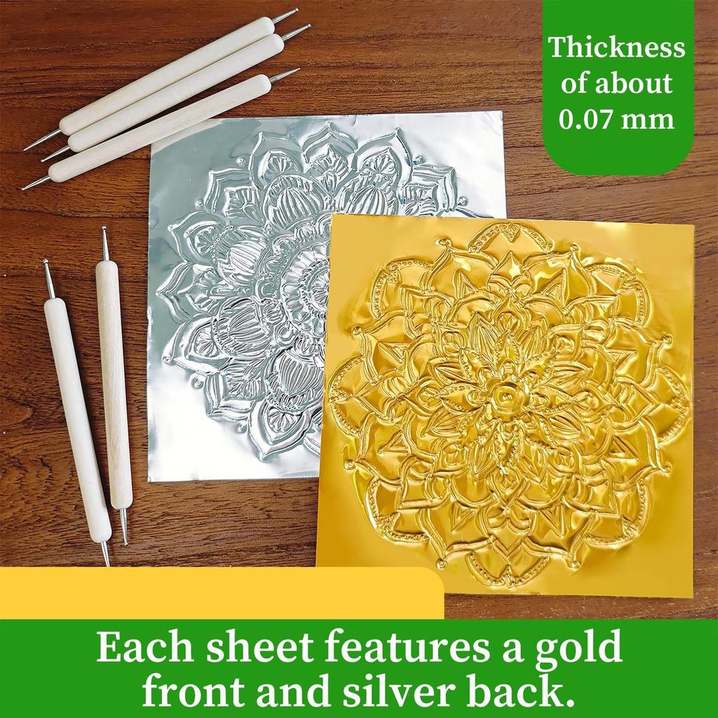 20pcs Gold Embossed Paper 5.9x5.9 Inch Gold Aluminum Foil Embossing foil sheets Premium Metallic Foil Sheets For DIY Art Crafts