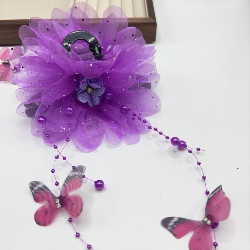 Fashion Elegant Mesh Flower Butterfly Tassel Hair Clip For Women Ponytail Shark Hairpins Headwear Hair Accessories