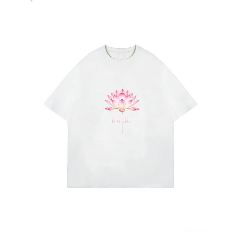 Übergroßes T-Shirt Schwarze Lotusblume Und Breathe Aufdruck Lässige Kleidung Für Damen Yoga Meditations-Outfit