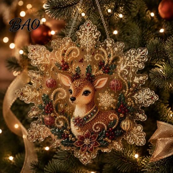 Clear Acrylic Decorative Accents Christmas Pendant with Metal Chain, Double-sided Printed 2D Snowflake Gift Ornaments for Family And Friends Pendant,