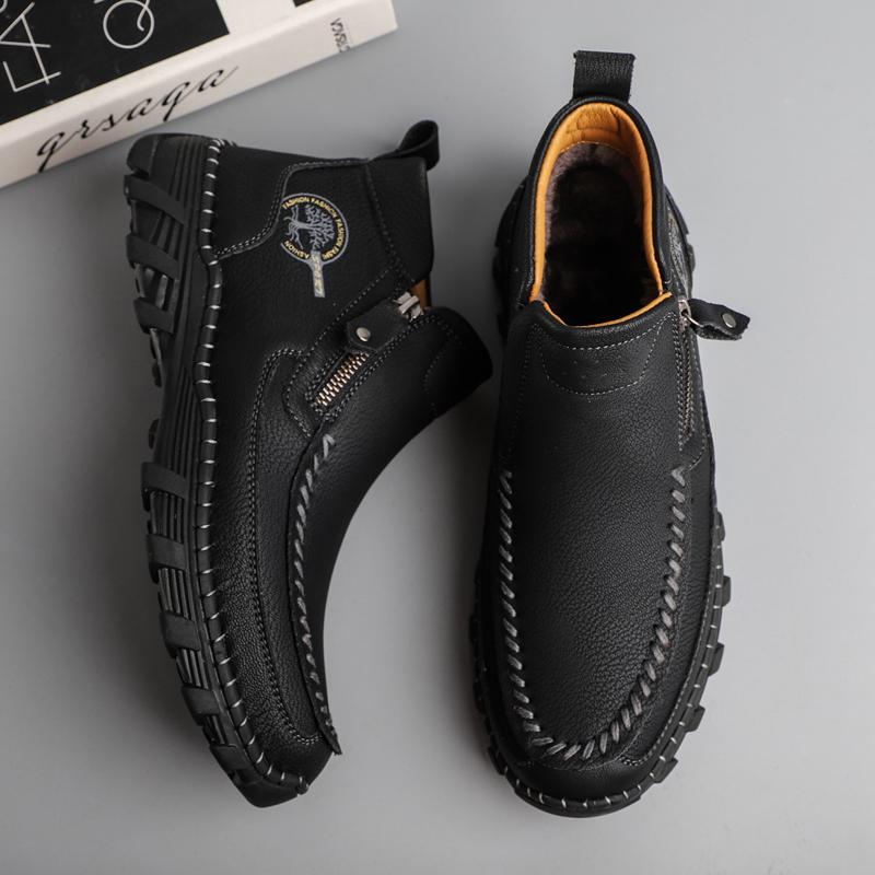 38-48 Mens Genuine Leather Boots Fashion Zipper Shoes Leather Men Ankle Boots