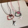 Wax Rope Bow Kitten Pendant Necklace Sweet Versatile Collarbone Chain Simple Fashion High Sense Jewelry Women
