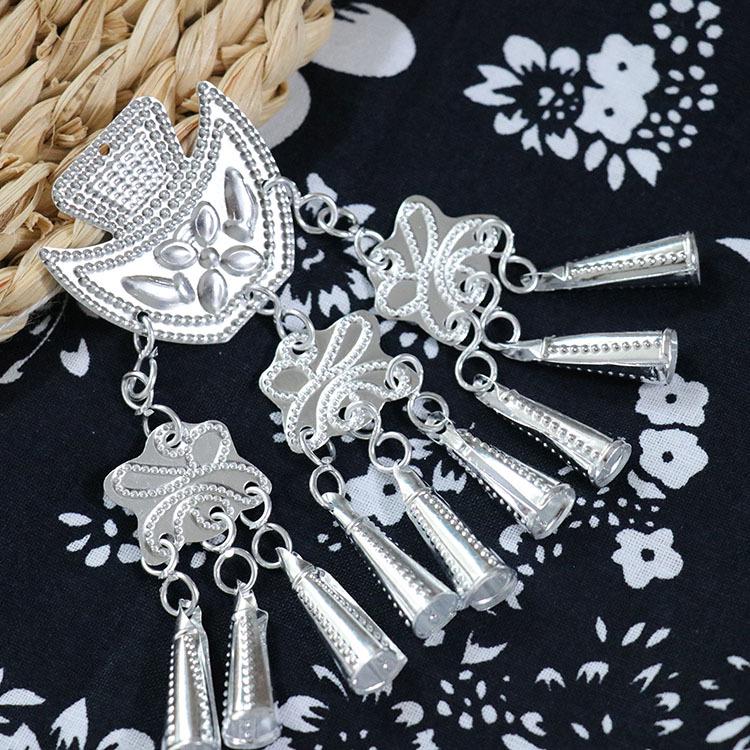 Ethnic Miao Silver Butterfly Pendant with Bells