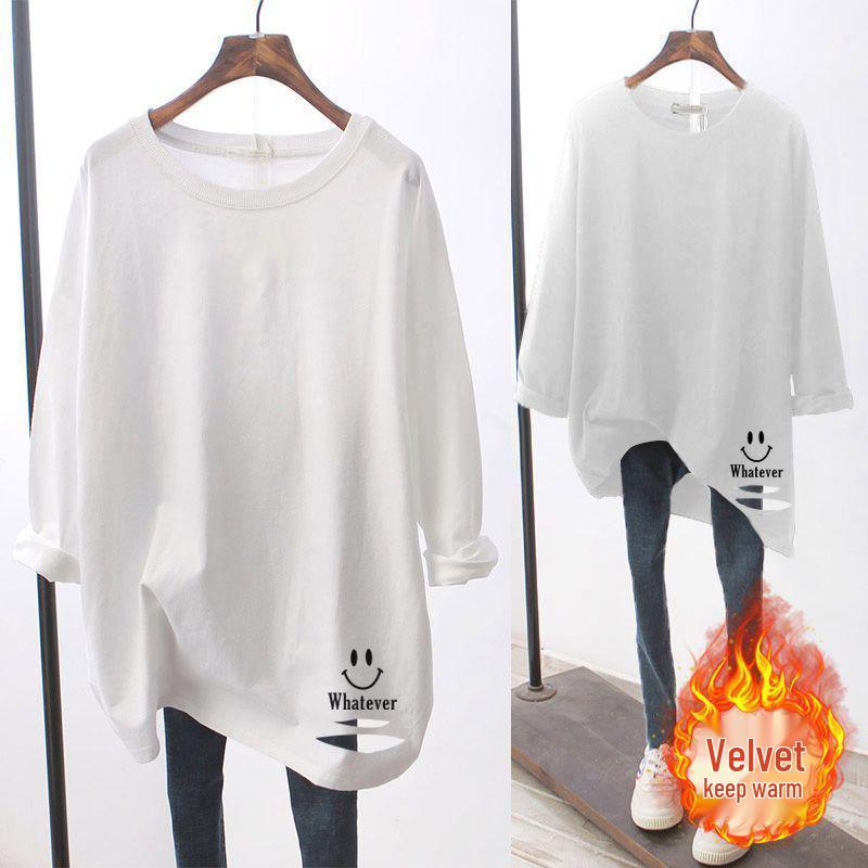 

Women s Pure Cotton Long Sleeve White T-shirt - 2025 Spring/Autumn Collection, Loose Fit, Mid-length, Plus Size, Ripped Design. M (Recommended 70-100 Jin)