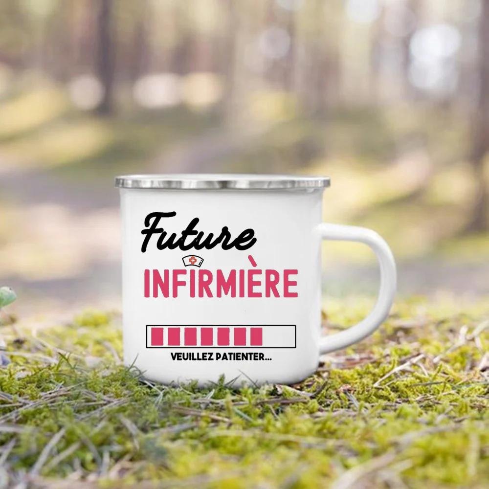 Beste Krankenschwester Französisch Bedruckte Emaille Tassen Kaffeebecher Trinken Wein Saft Tasse Dessert Kakao Milch Henkeltasse Bestes Geschenk für Infirmiere