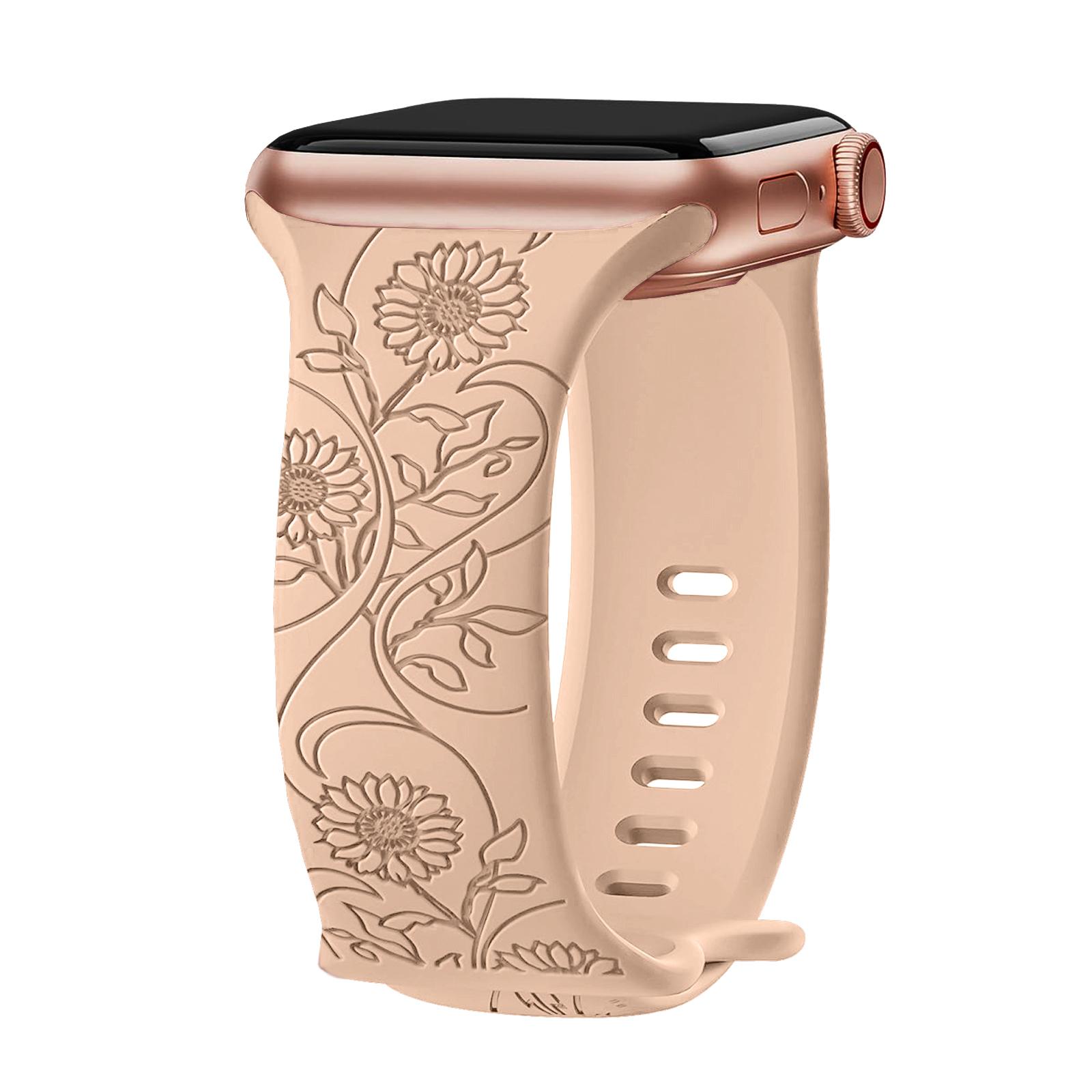 

Floral Engraved Strap For Apple Watch ultra 2 Band 49mm 45mm 46mm 40mm 44mm 41mm correa bracelet iwatch series 10 9 3 7 se 5 6 8 S10-42mm 38 40 41mm