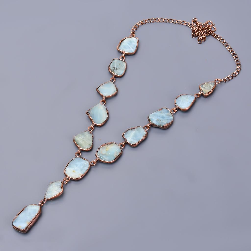 Aquamarine Rough Gemstone Copper Boho Electroformed Birthday Gift Chain Necklace V-23