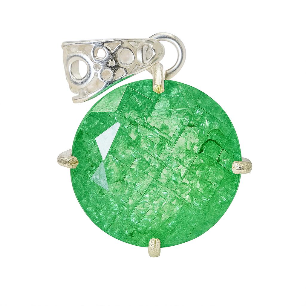 Top Quality Natural Green Emerald 35 Ct CERTIFIED Round 925 Sterling Silver Gems AI-125-NS