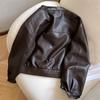 Veste courte ample en cuir PU pour femme, style vintage, col large, style rétro, printemps/automne