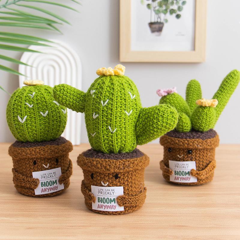 Crochet Cute Emotional Support Knitted Positive Energy Cactus Doll Home Decor Handmade Kintted Pumpkin Ghost Doll Halloween Gift