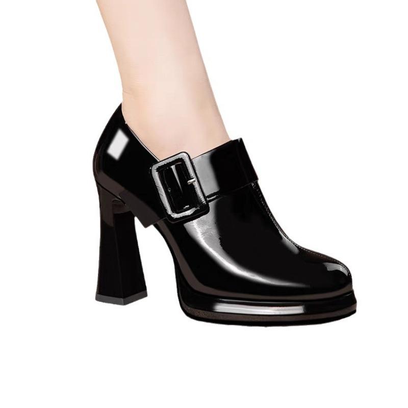 Mote 2025 Vår og Høst Nye Svarte Uformelle Tykke Høyhælte Enkelsko Dame Sideglidelås Rund Tå Plattform Pumps Damesko