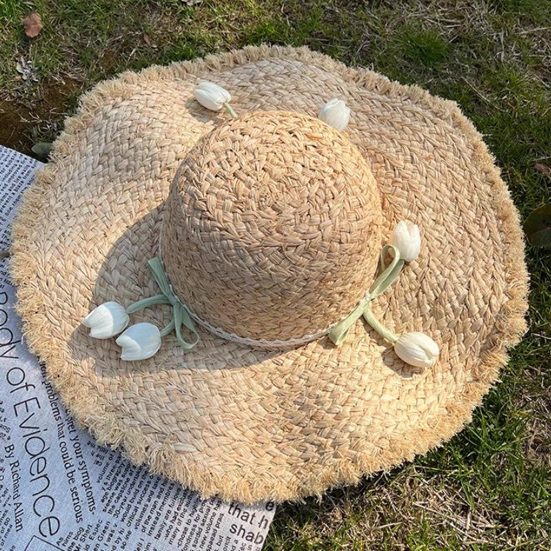 

Японская и французская сладкая шляпа-канотье из соломы с широкими полями для защиты от солнца