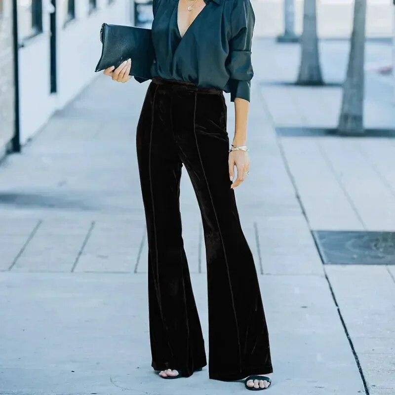 

Модные женские брюки с высокой талией Pleuche, осень-зима 2023, офисные женские теплые свободные бархатные брюки, повседневные брюки 30148 XXL чёрный