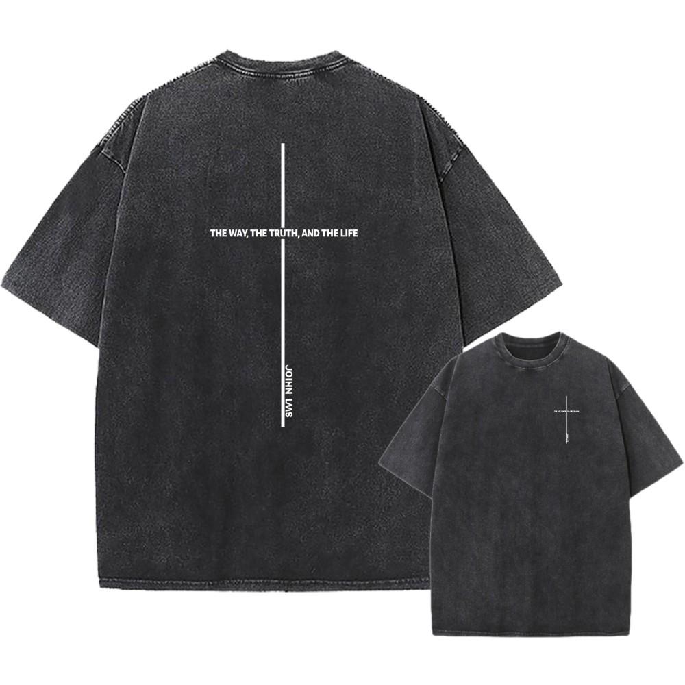 100% Bomull Överdimensionerad T-shirt, Skriftkors Vintage Streetwear Unisex Tee