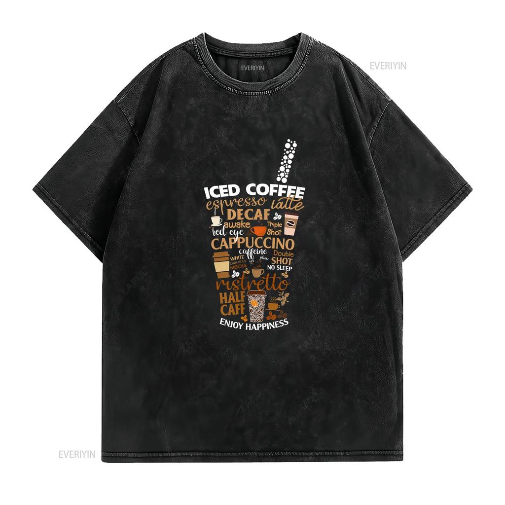 Amante de Copo de Café Gelado Mas Primeiro Espresso Latte Camiseta vintage Lavada moda streetwear Top Para Uso Diário gráfico Unissex