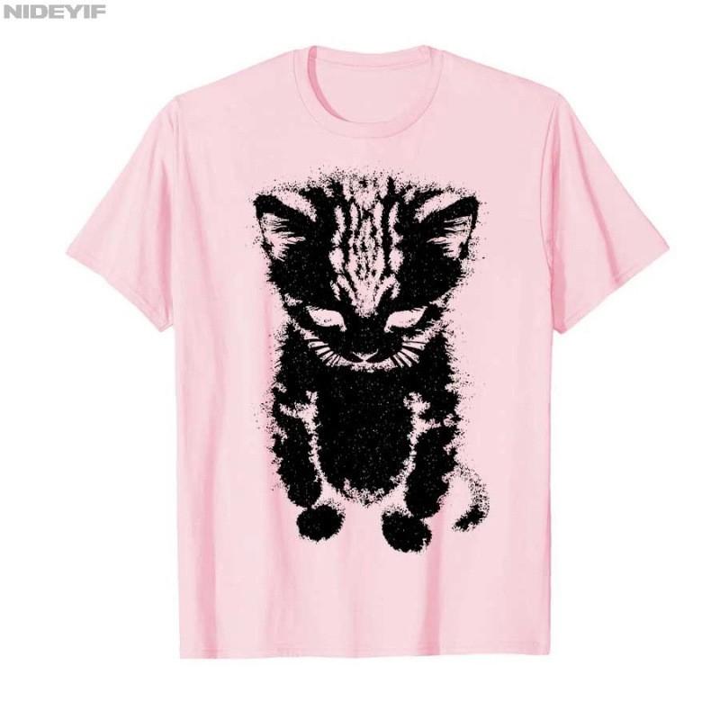 Mens Cotton Graphic Tee Streetwear Sad Kitten Meme Print Short Sleeve T-Shirt Youth Casual Wear