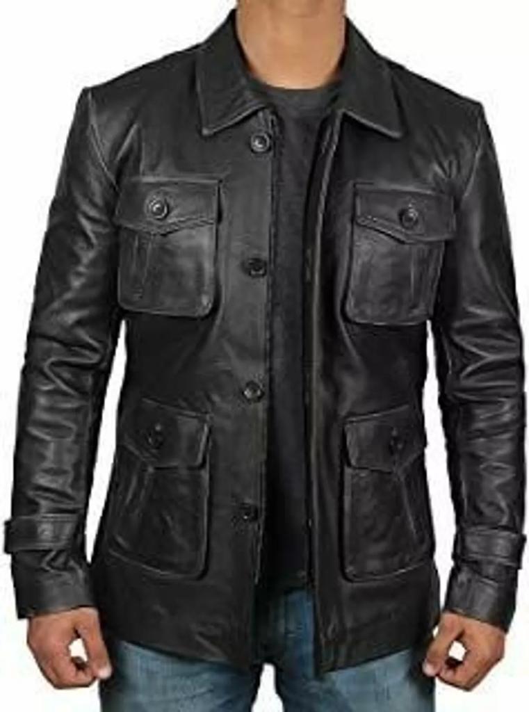 Casual Trench Coat Formal Winter Genuine Lambskin Handmade Leather Black Stylish Men
