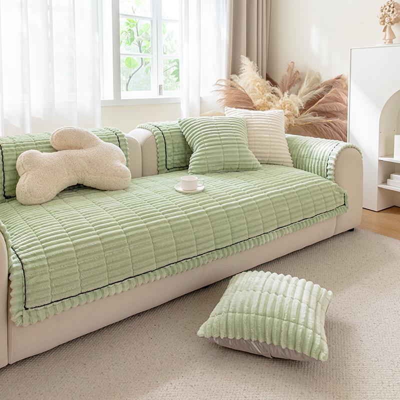 

Solid Color Fannel Plush Sofa Cushion Thickened Non-Slip Winter Sofa Cover Living Room Sofa Mat Decorative Backrest Quilting 60X60cm зелений