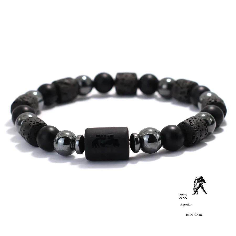 Unique Twelve Constellations Bracelet Men Women Natural Volcanic Rock Onyx Hematite Beaded Healing Braslet Leisure Couple Joias