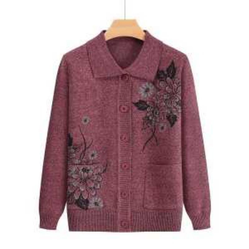 Jachetă tricotată nouă pentru femei, cu guler polo cusut, nasturi imprimați, la modă, largă, versatilă, casual, cu mâneci lungi