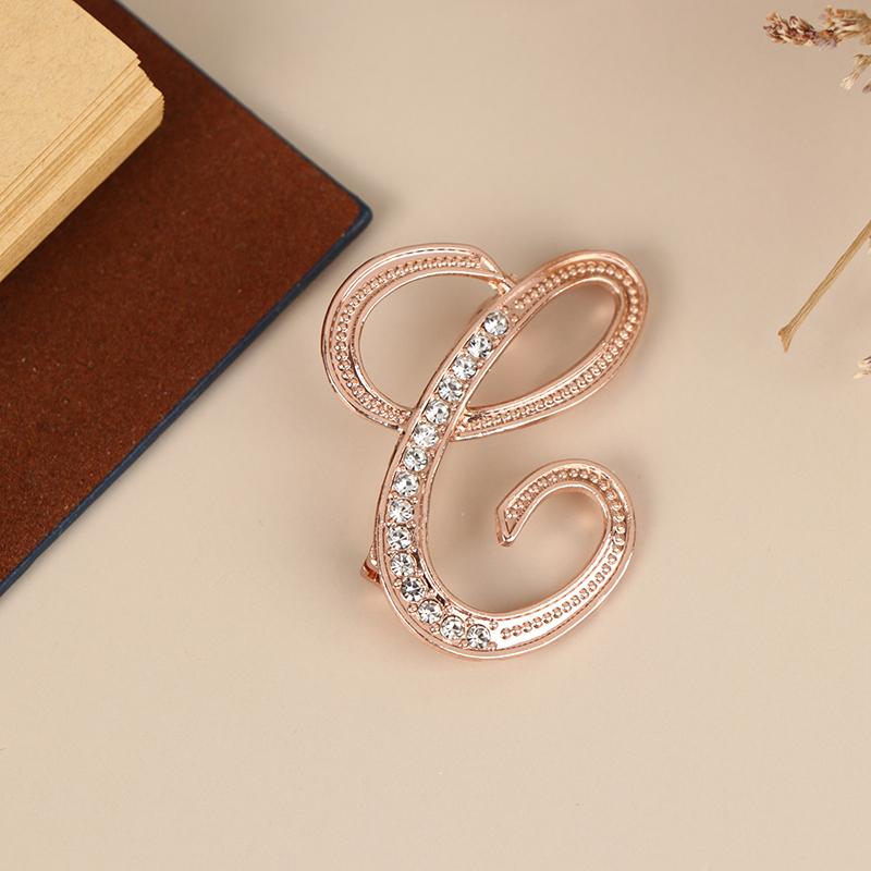 Women Luxury Letter Brooch Pins In Rose Gold Color   English Alphabet Pins Cute Jewelry Accessories Gift