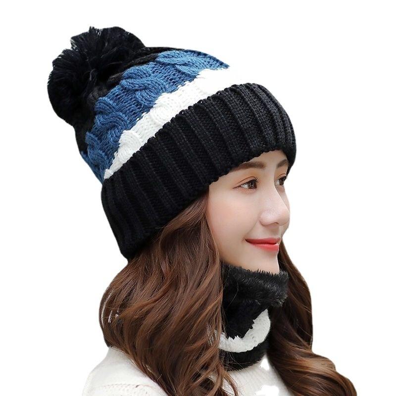 Women's Casual Winter Set Hat Thickened Knitted Warm Hat Cotton Hat Cycling Cold Proof