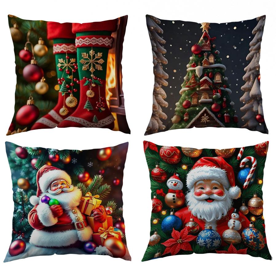 Cartoon Weihnachtsmann Polyester Kissenbezug Weihnachten Sofa Kissenbezug Zuhause Feiertag Bedruckter Kissenbezug