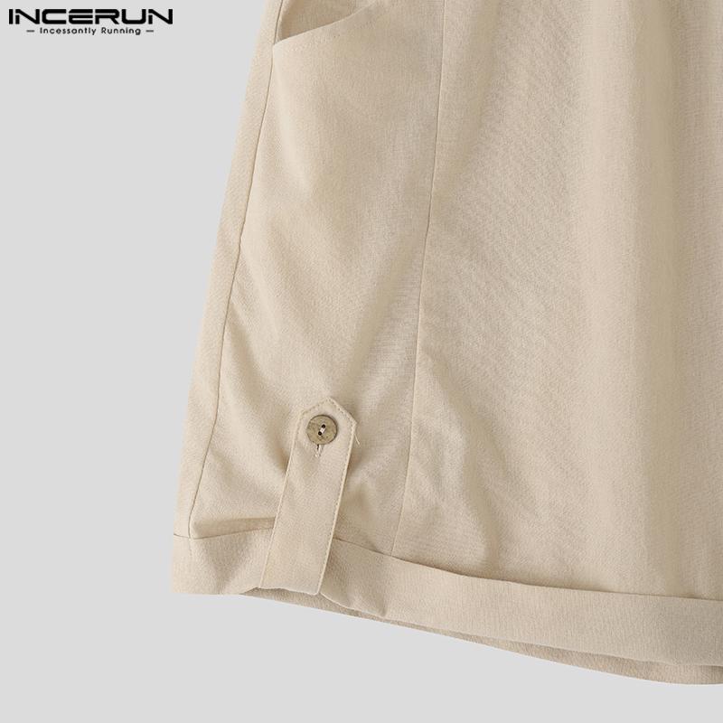 INCERUN Two Piece Suit Men V Neck Short Sleeve Shirts Shorts Casual Outfits Sets