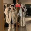 Womens Thick Winter Hooded Parka With Faux Fur Trim Detachable Cat Ear Hood Loose Fit Warm Cotton Coat In Black Blue