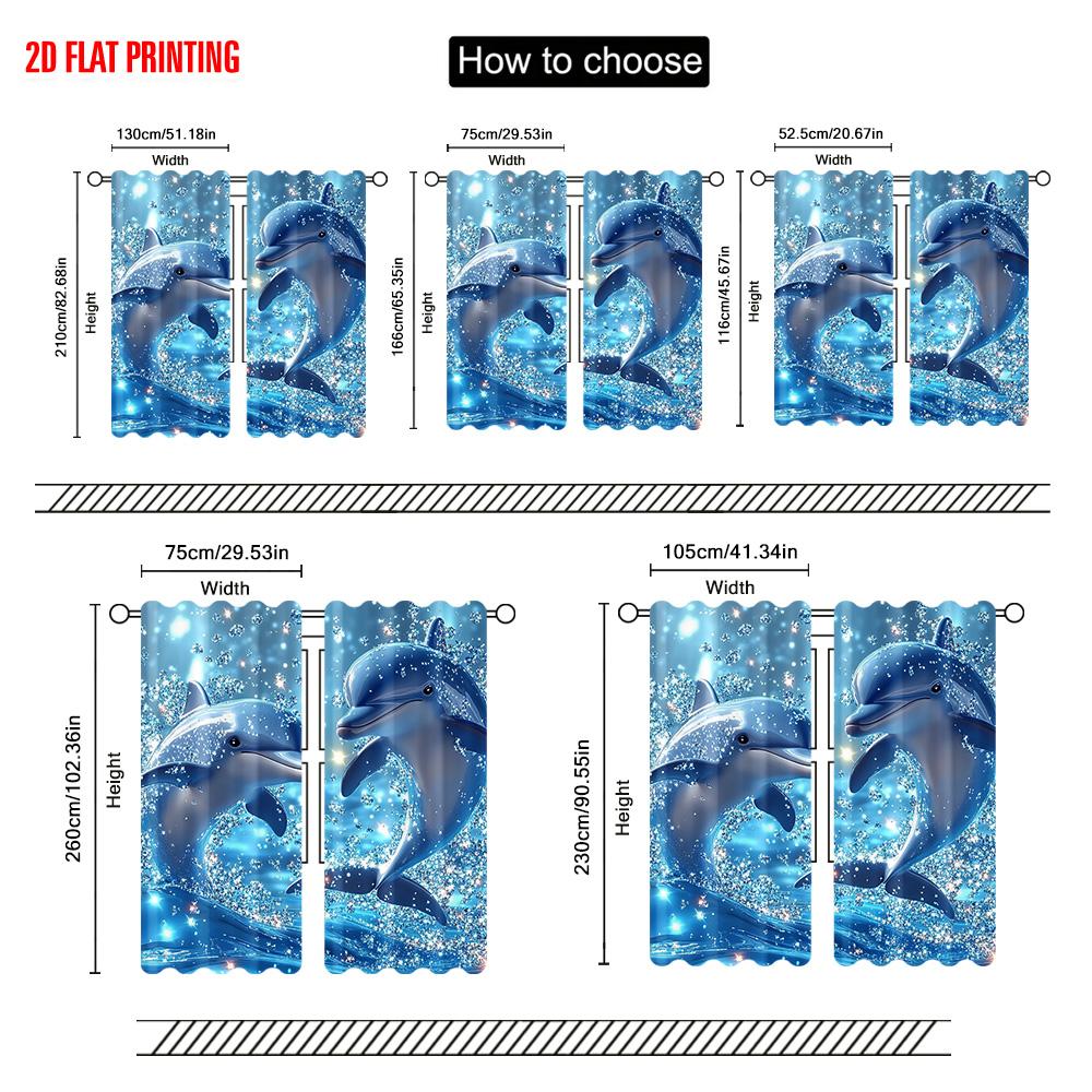 2 Stück   Flugzeugdruck Vorhang Beliebt Blau Delfin Polyester Stoff (ohne Stange) Außendekorationen Ideal für das Schlafzimmer