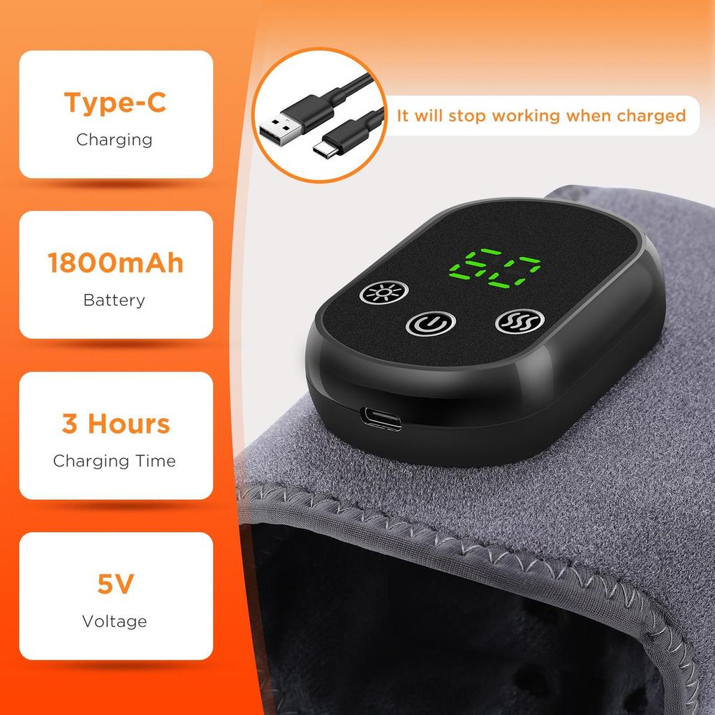 3-in-1 Foot Massager with 5 Heat Levels Portable Rechargeable Cordless Heated Ankle Wrap with 3 Vibration Modes