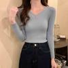 Autumn and Winter New Slim Fit V-neck Pullovers Sweaters Women Long Sleeve Base Knitted Sweater for Women Fashion Solid Casual Knitwear Jumpers 25671
