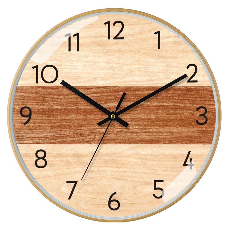 12-inch 30cm New Chinese Style Imitation Wood Grain Bamboo Grain Brushed Silent Clock Fashion Living Room Personalized Creative Wall Clock