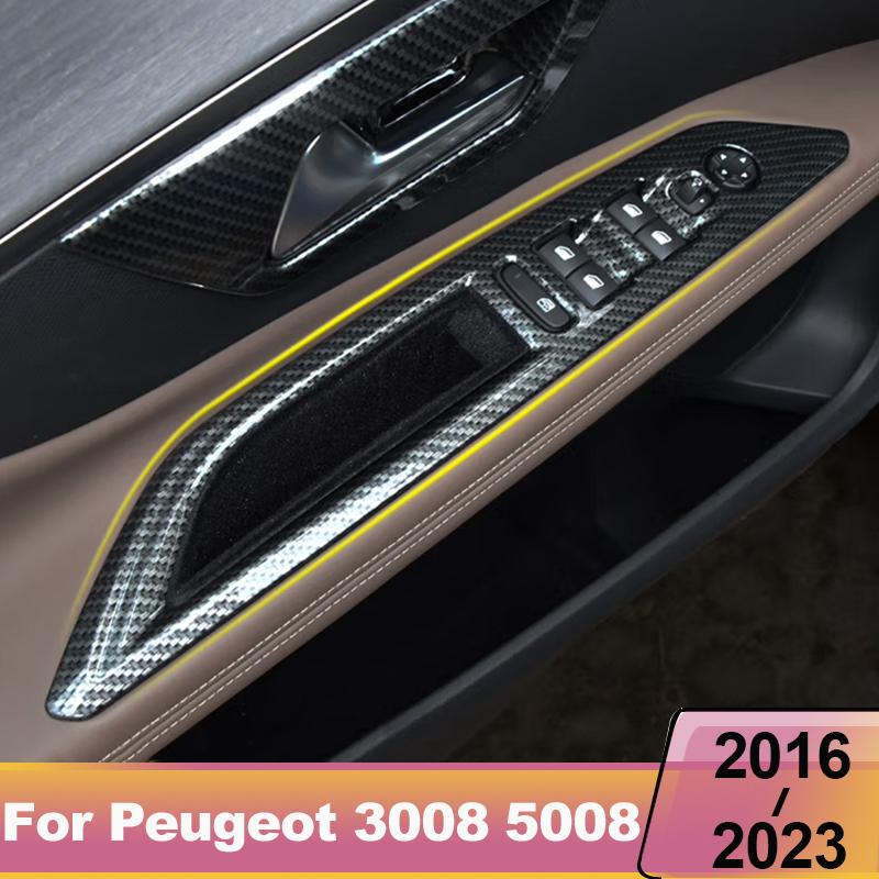 ABS Car Door Armrest Panel Window Switch Lift Buttons Covers For Peugeot 3008 5008 GT Hybrid 2016-2018
