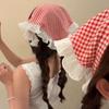 French Blue Plaid Lace Triangle Scarf Headband - Pastoral Style Women's Hair Accessory with Seaside Vibe