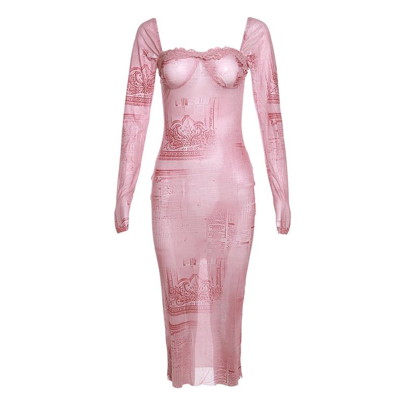 

Женское тонкое платье с длинным рукавом, сексуальное облегающее платье для клубной вечеринки с квадратным вырезом S красный