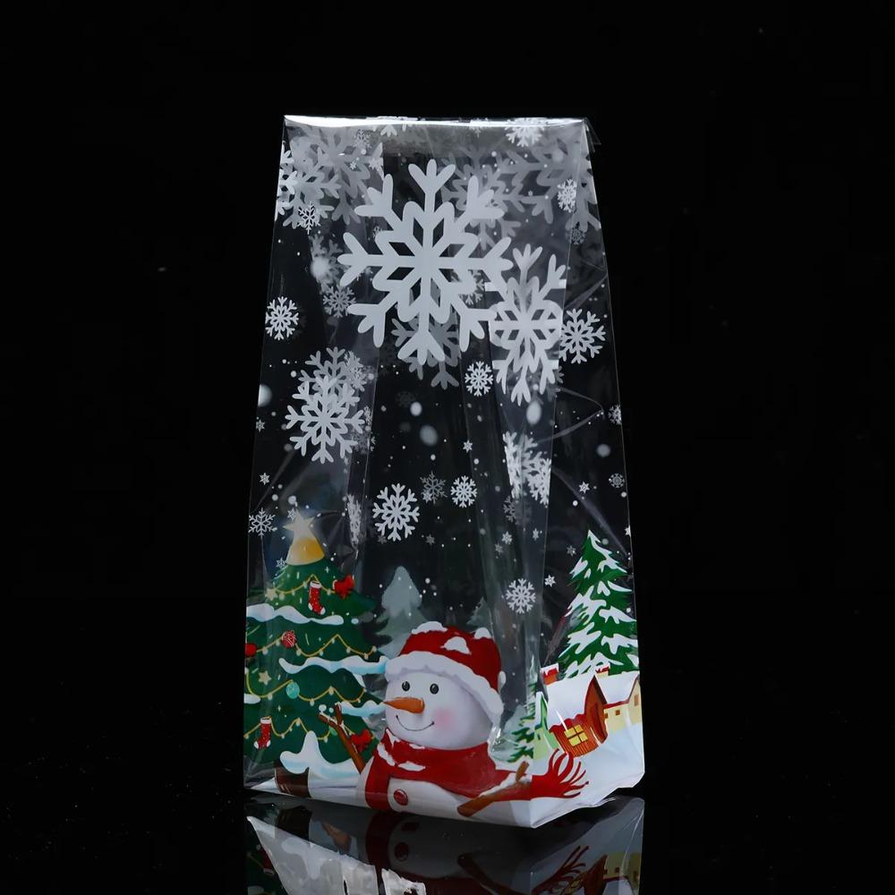 50/100Pcs Transparent Christmas Snowman Cookie Bags Candy Packaging Bags Winter