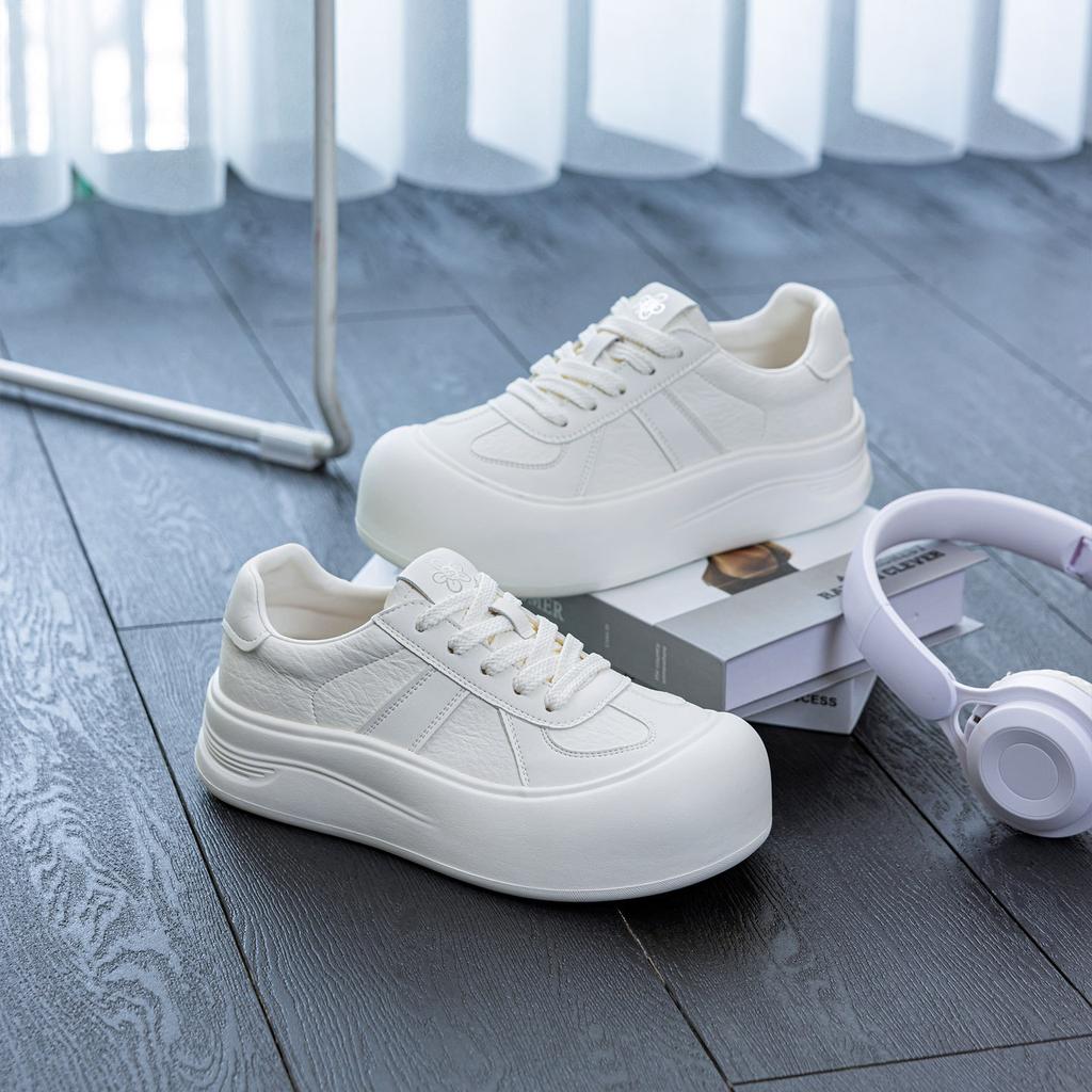 Leather women's spring new ugly cute big head board shoes platform heightening shoes fashionable versatile casual shoes