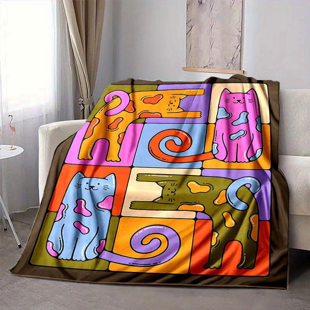 1pc Colorful Cats Blanket Lightweight Flannel Blanket Throw Blanket For Sofa, Bed, Travel, Camping, Livingroom, Office, Couch, Chair, And Bed yy251015