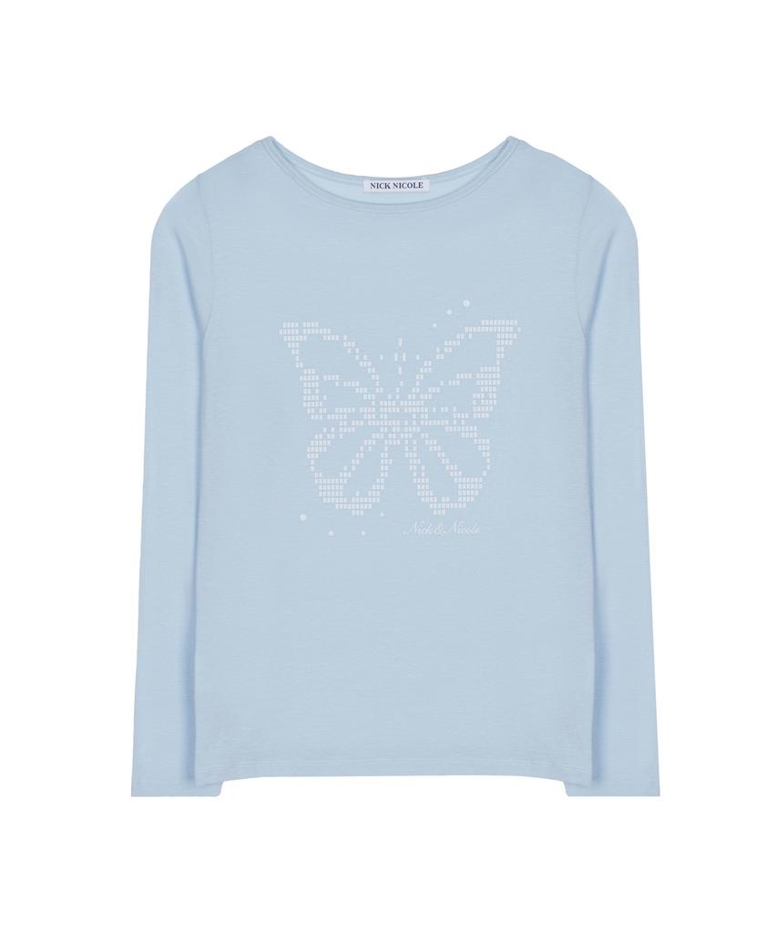 Nigaennikol Pixel Butterfly Graphic Top_Sky Blue